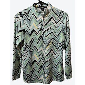 Jamie Sadock Women's XS Long Sleeve 1/4 Zip Geometric Golf Top Light Blue Stone